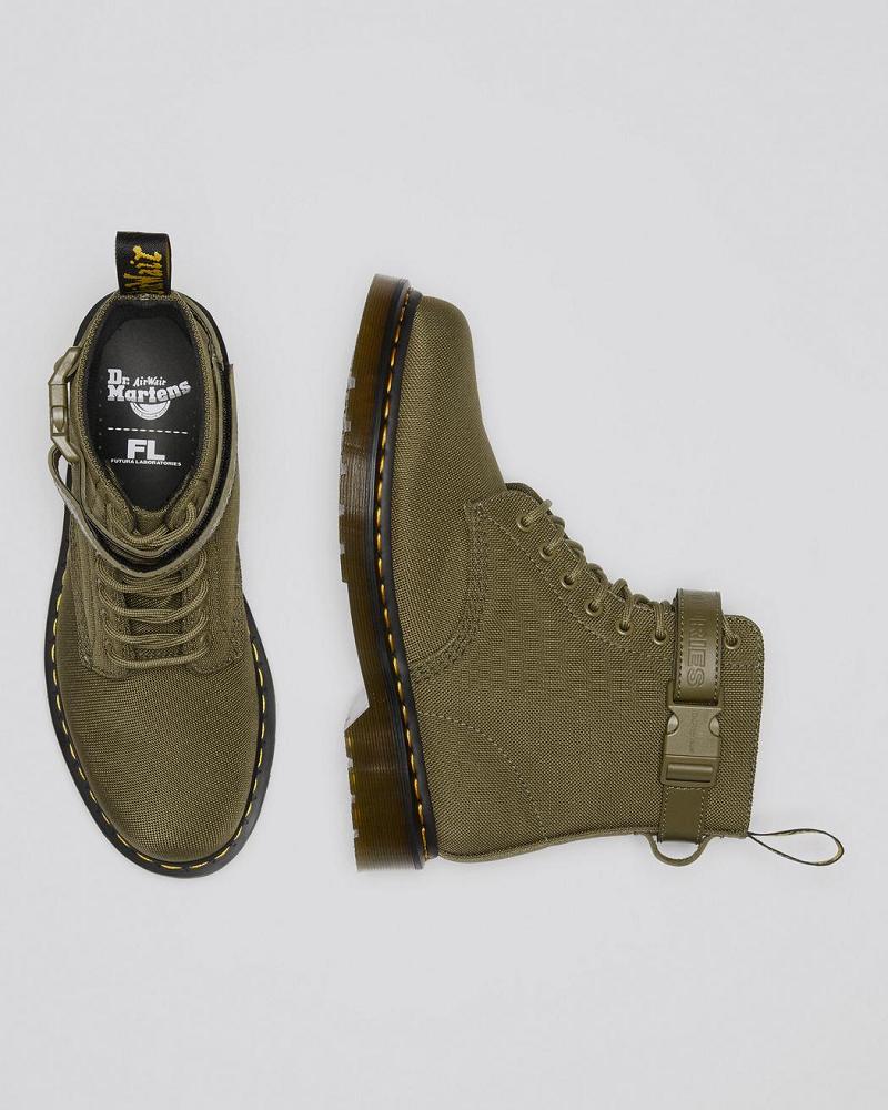 Men's Dr Martens 1460 Futura Olive Strap Lace Up Boots Olive | AU 511CTV